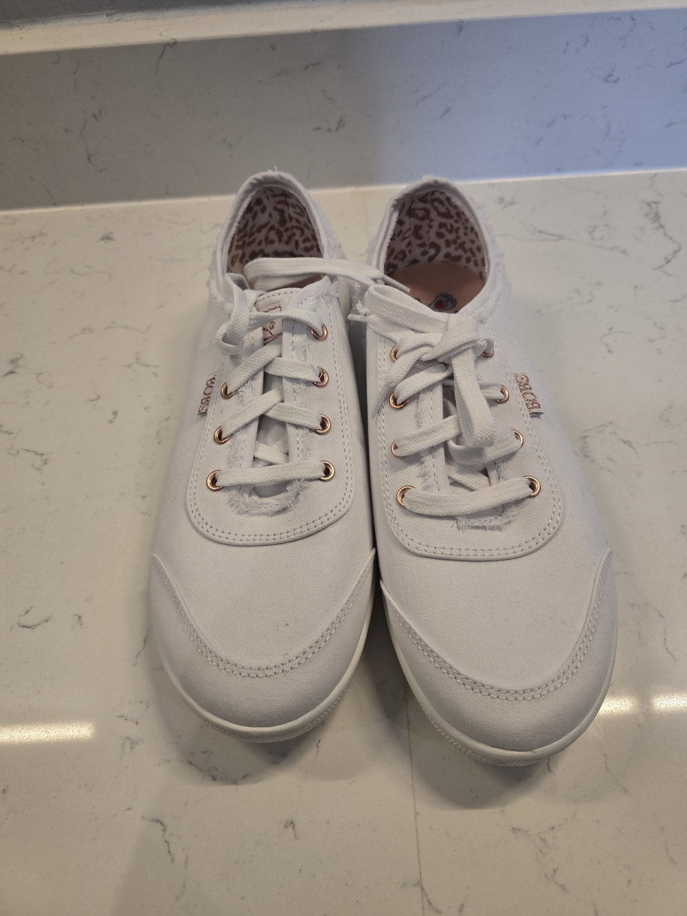 Skechers White Canvas Sneakers with Rose Gold Accents